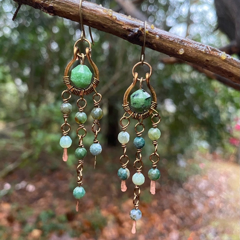 Green Jasper Chandelier Earrings